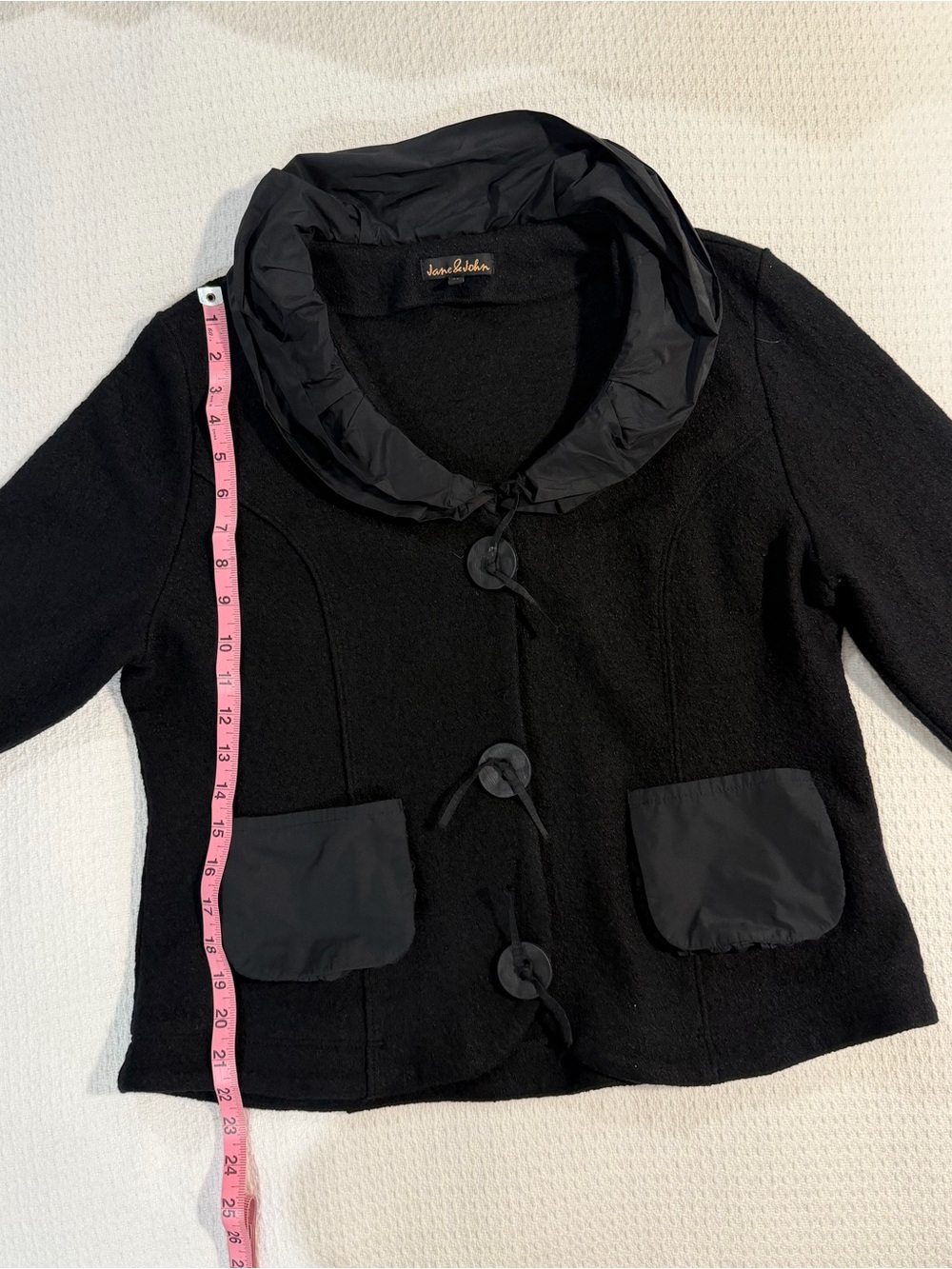Jane and John Tricotto Black Ruffle-Collar Blazer with Patch Pockets Size XL - Picture 14 of 16